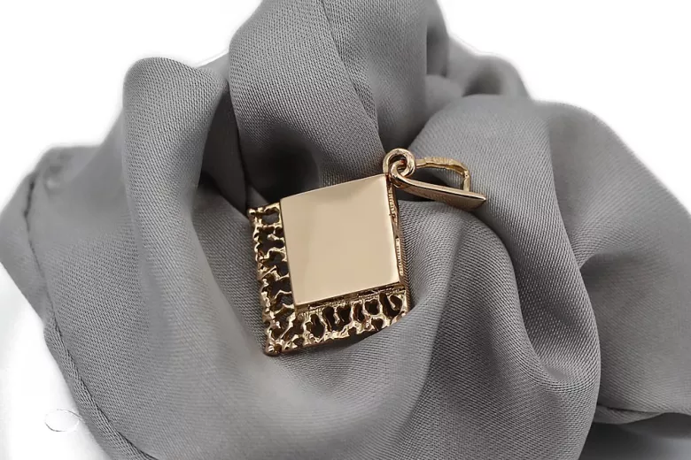 "Original Vintage Rose Pink 14K Gold Square Pendant - No Stone Design" vpn041