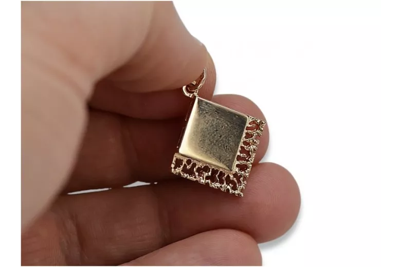 "Original Vintage Rose Pink 14K Gold Square Pendant - No Stone Design" vpn041