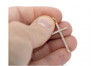 Золотий католицький хрест із цирконами 14k 585 хрестик із жовтим білим золотом Ісуса ctc029y