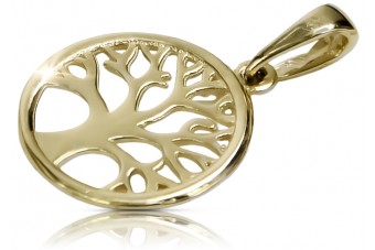 Pendentif en or jaune 14 carats magnifique arbre porte-bonheur cpn008y