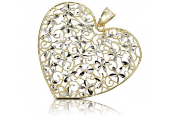 "Gorgeous 14K Yellow White Gold Heart Pendant – Italian Craftsmanship" cpn002yw