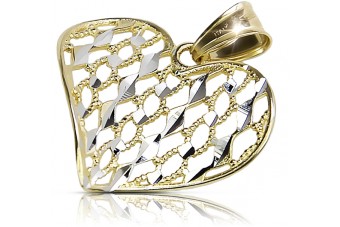 "Pendentif Coeur Contemporain en Or Blanc Jaune Italien 14k Élégant" cpn023yw