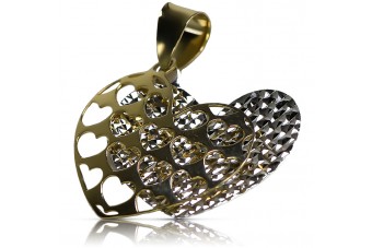 "Pendentif Coeur Unique en Or Jaune Blanc 14k 585 Magnifique" cpn024yw