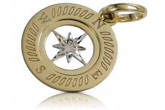 "Elegant 14K Yellow White Gold Compass Pendant - Genuine Italian Craftsmanship" cpn032yw