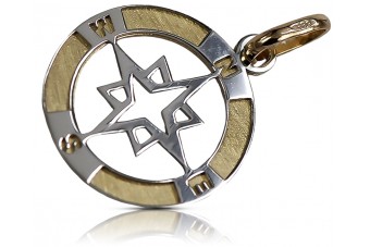 "Pendentif Compas Exceptionnel en Or Jaune Blanc 14k Fabriqué en Italie" cpn038yw