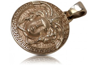 "Pendentif Grecque Moderne de Méduse en Or Rose 14K et Rose Ancien" cpn049r