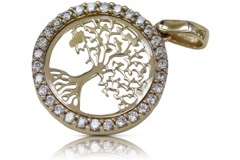 Original Italian yellow white 14k gold lucky tree pendant cpc044y