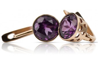 "14K 585 Original Vintage Rose Gold and Amethyst Earrings" vec107