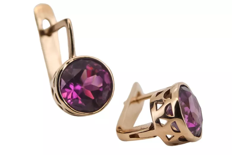 "14K 585 Original Vintage Rose Gold and Amethyst Earrings" vec107