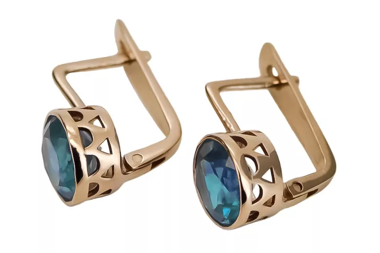 "Authentic Vintage 14K Rose Gold Earrings Highlighting Aquamarine Gems" vec107