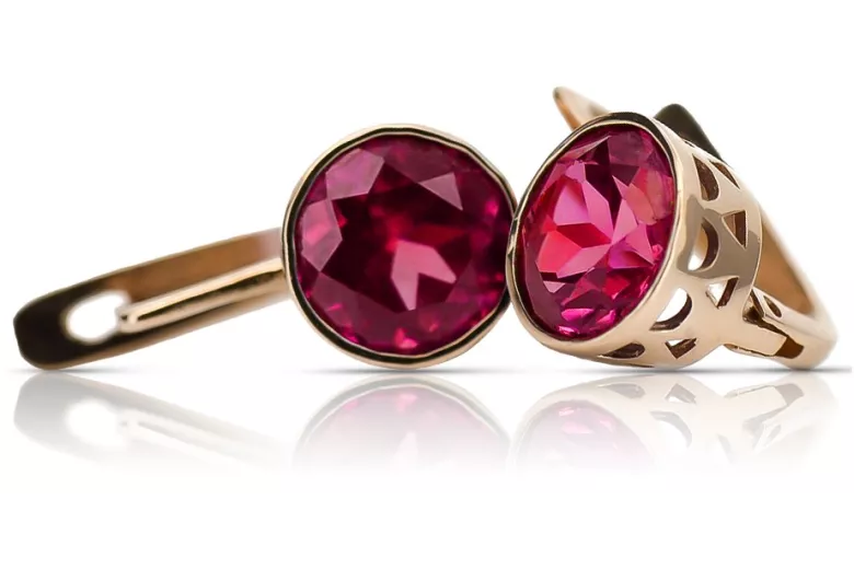 "Original Vintage Ruby Earrings in Romantic 14K Rose Gold" vec107