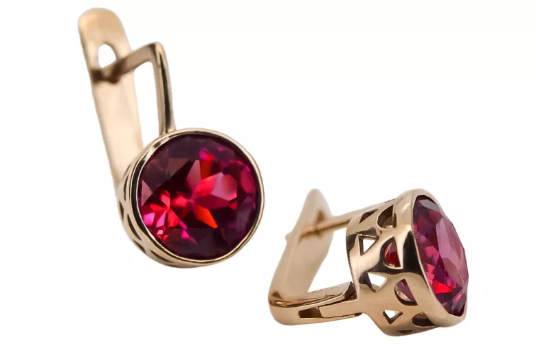 "Original Vintage Ruby Earrings in Romantic 14K Rose Gold" vec107