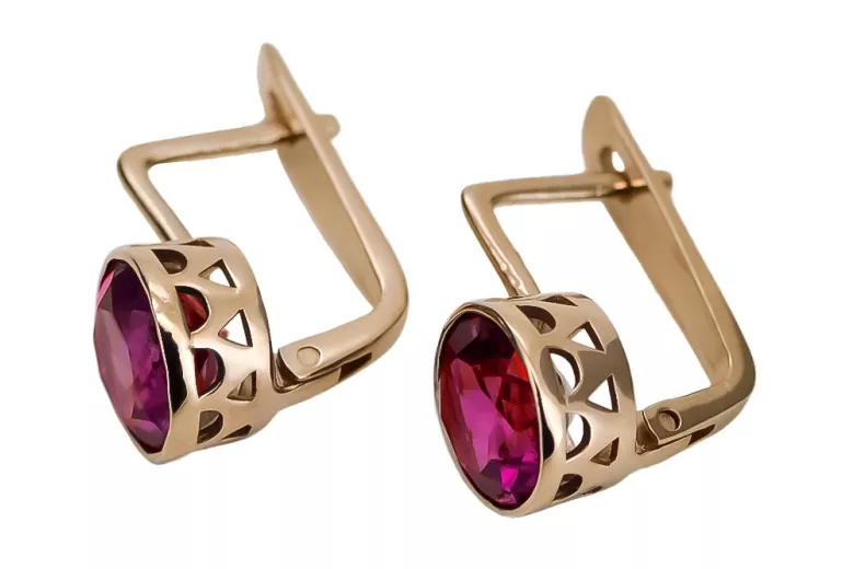 "Original Vintage Ruby Earrings in Romantic 14K Rose Gold" vec107