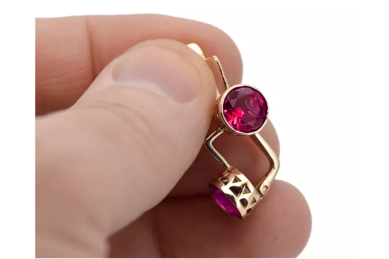 "Original Vintage Ruby Earrings in Romantic 14K Rose Gold" vec107