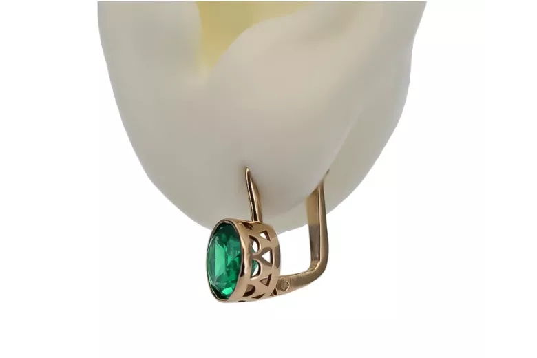 Vintage silver rose gold plated 925 Emerald earrings vec107rp