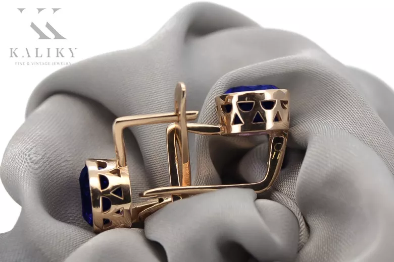 Vintage silver rose gold plated 925 Sapphire earrings vec107rp