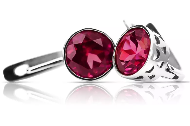 Boucles d'oreilles russes Vintage 925 Silver Ruby vec107s