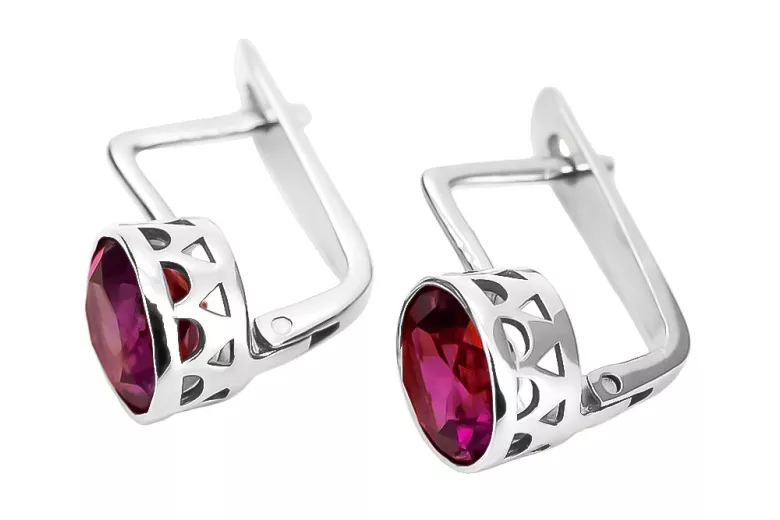 Boucles d'oreilles russes Vintage 925 Silver Ruby vec107s