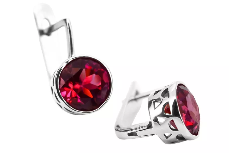 Boucles d'oreilles russes Vintage 925 Silver Ruby vec107s