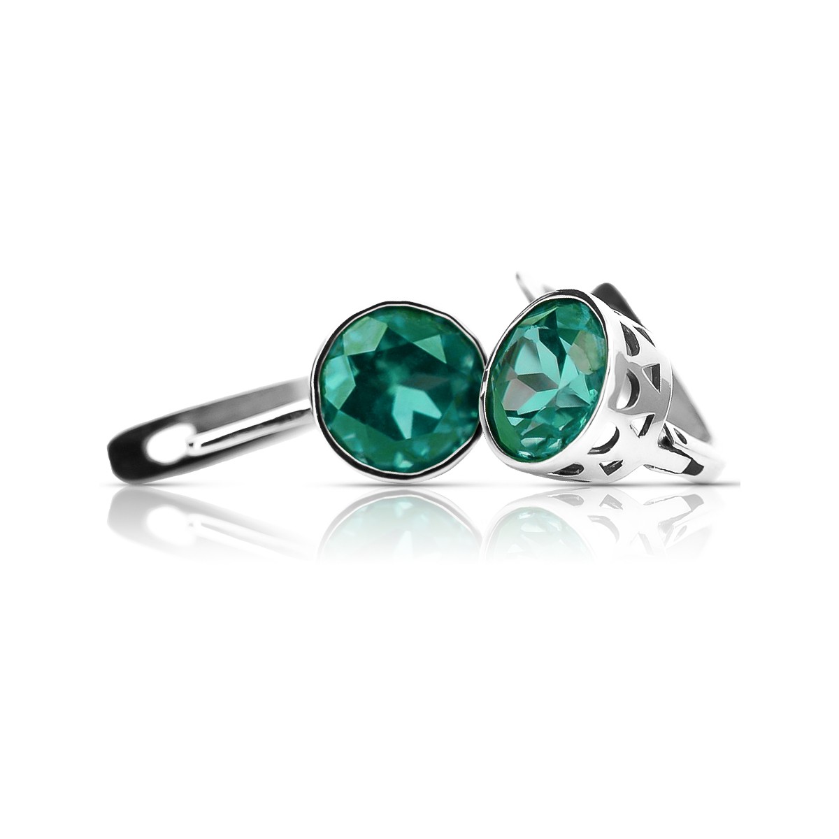 Cercei din argint rusesc Vintage 925 cu Emerald vec107s