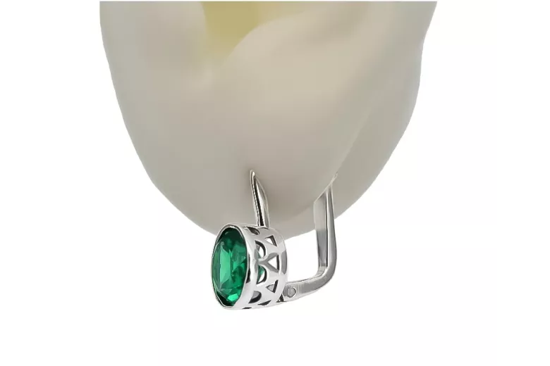 Cercei din argint rusesc Vintage 925 cu Emerald vec107s