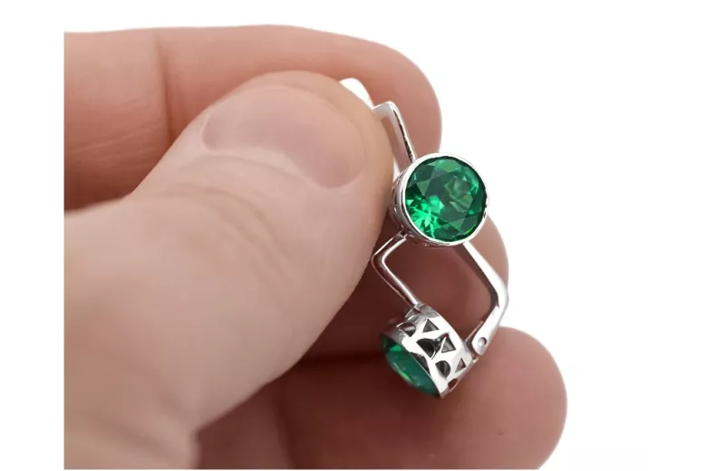 Cercei din argint rusesc Vintage 925 cu Emerald vec107s