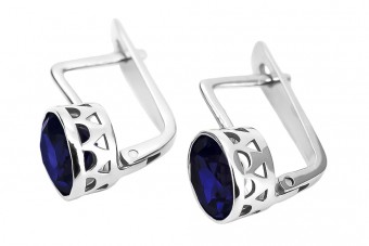 Rosyjskie Vintage srebrne kolczyki 925 z Szafirem vec107s