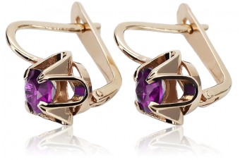 "Original Vintage Amethyst 14K Rose Gold Earrings - Authentic Russian Soviet vec018". style