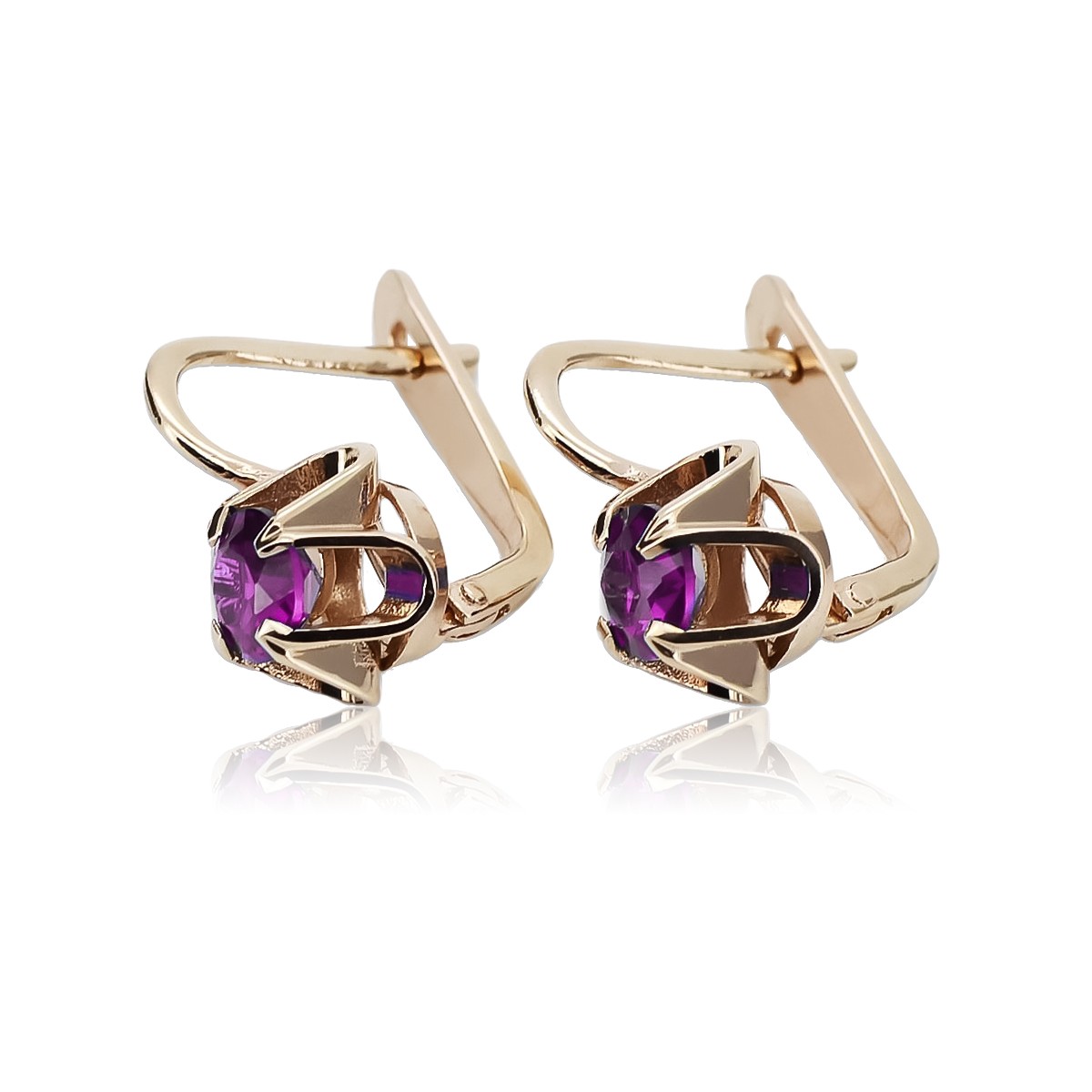 "Original Vintage Amethyst 14K Rose Gold Earrings - Authentic Russian Soviet vec018". style