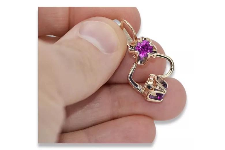 "Russisch-Sowjetische 14k 585 Vintage Roségold Amethyst Ohrringe vec018" style