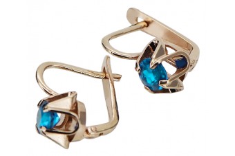 Authentic 14K Rose Gold Vintage Aquamarine Earrings - Russian Soviet Era vec018