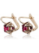 Boucles d'oreilles vec018 en Rubis et Or rose 14 carats 585, style vintage soviétique russe. style