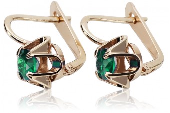 "Vintage Original Russian Soviet 14K Rose Gold Emerald Earrings vec018" style