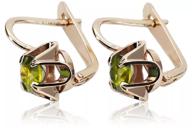 "Cercei clasici Peridot, aur roz de 14k vintage vec018, stil Sovietic Rus" style