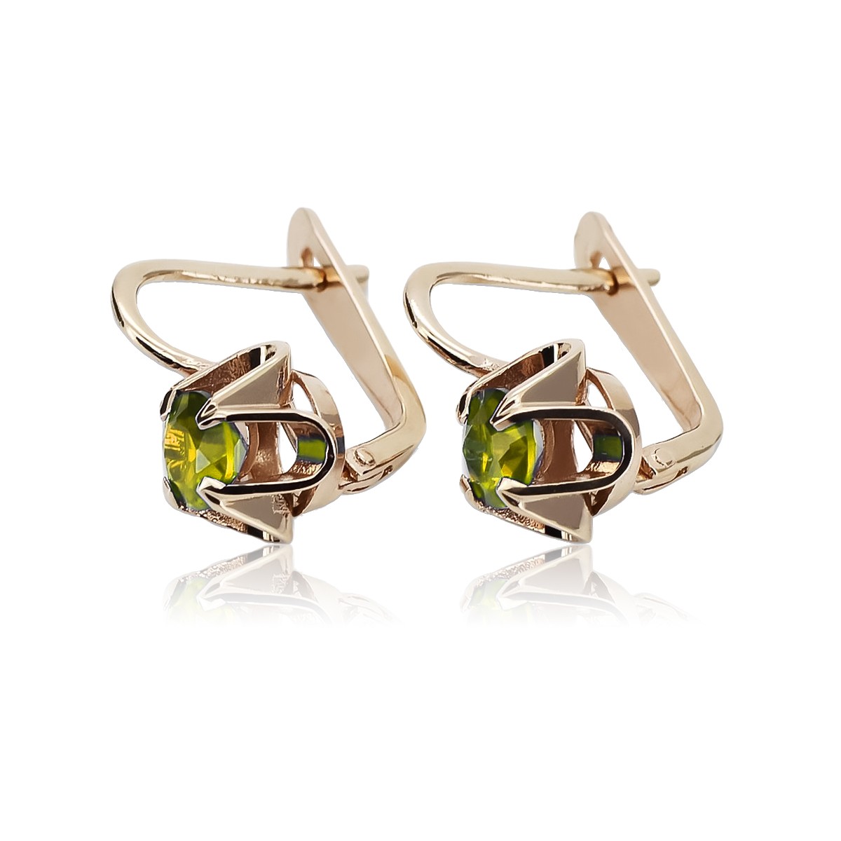 "Cercei clasici Peridot, aur roz de 14k vintage vec018, stil Sovietic Rus" style