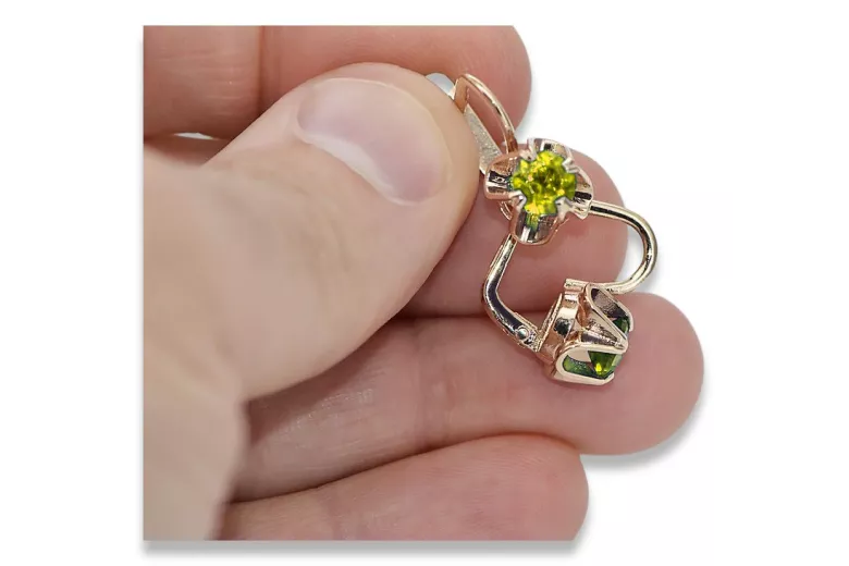 "Cercei clasici Peridot, aur roz de 14k vintage vec018, stil Sovietic Rus" style