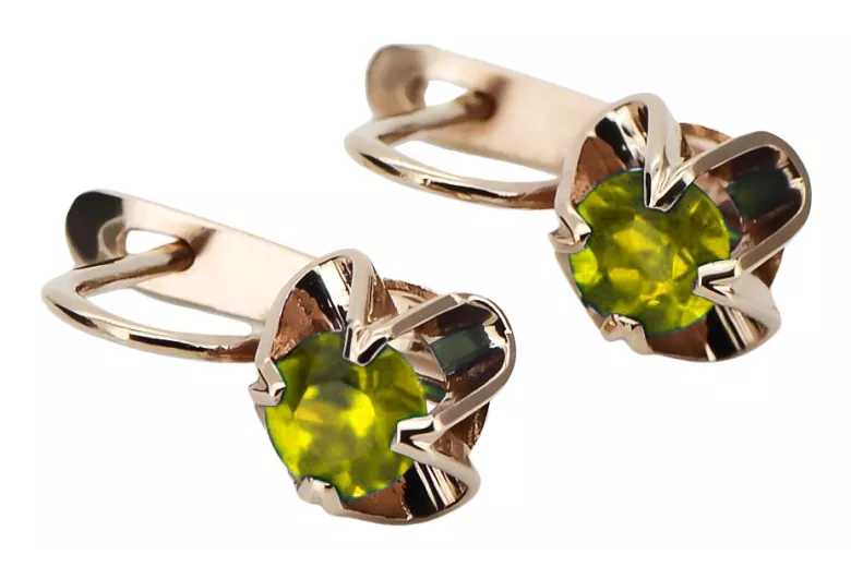 "Cercei clasici Peridot, aur roz de 14k vintage vec018, stil Sovietic Rus" style