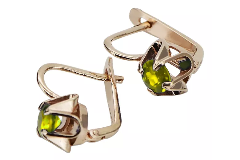 "Cercei clasici Peridot, aur roz de 14k vintage vec018, stil Sovietic Rus" style