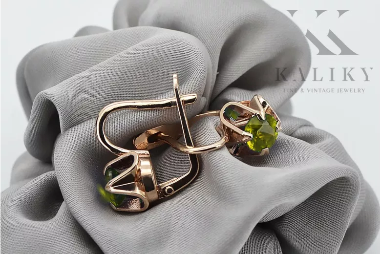 Pendientes de oro rosa con baño de plata 925 con Peridoto vec018rp