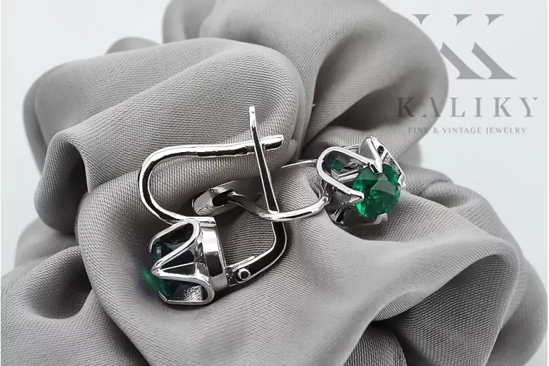 Vintage 925 Silver Emerald earrings vec018s