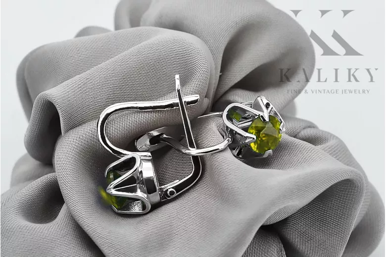 Pendientes Rusos Vintage de plata 925 con Peridoto vec018s