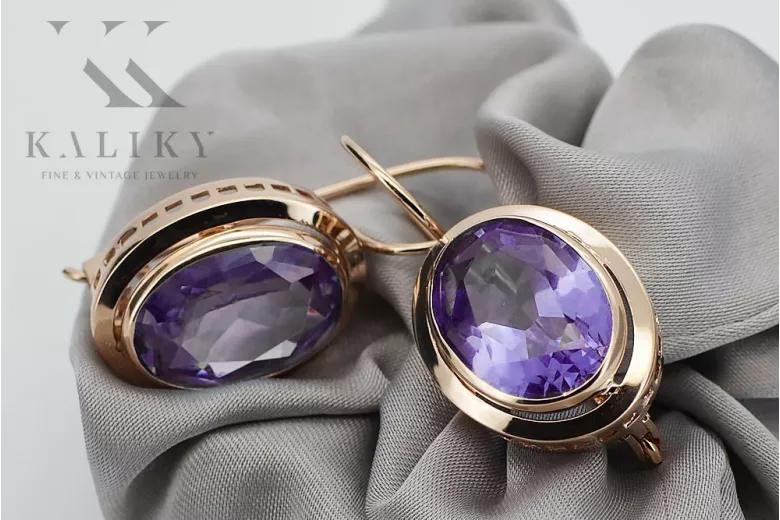 "Vintage 14K Rose Gold Earrings with Alexandrite Detailing" vec114