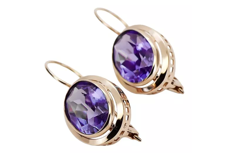 Boucles d'oreilles uniques en Alexandrite sertie sur de l'or rose 14 carats vintage vec114