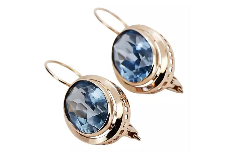 "Vintage 14K Rose Gold Earrings with Genuine Aquamarine" vec114