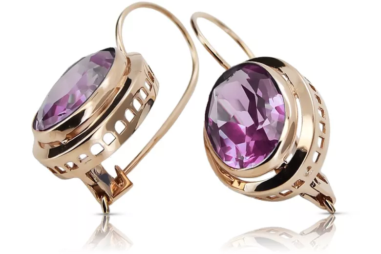 "Vintage 14K Rose Gold Amethyst Drop Earrings" vec114