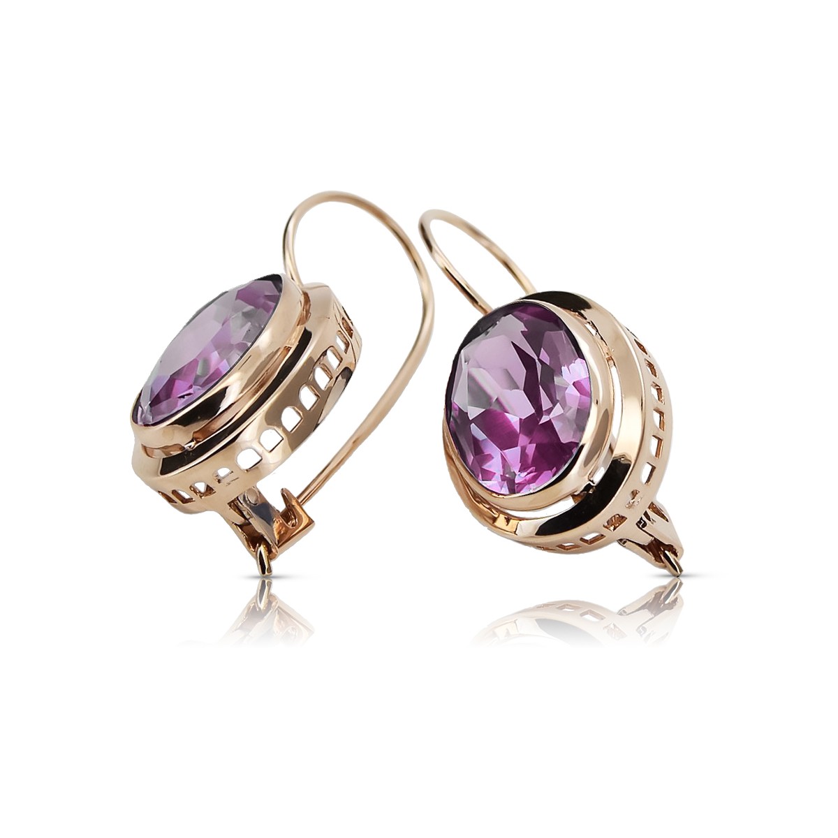 Originales Vintage-Roségold 14k mit Amethyst Edelstein Ohrringe vec114