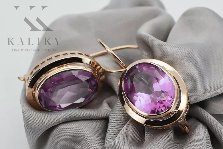 Originales Vintage-Roségold 14k mit Amethyst Edelstein Ohrringe vec114