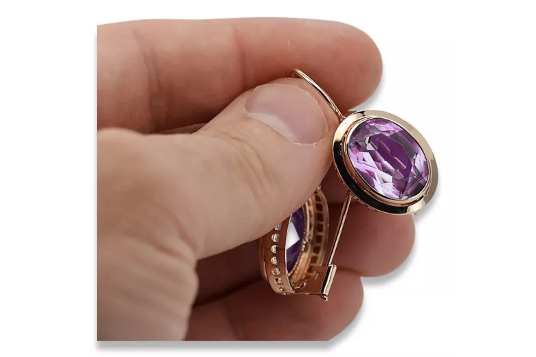 Originales Vintage-Roségold 14k mit Amethyst Edelstein Ohrringe vec114