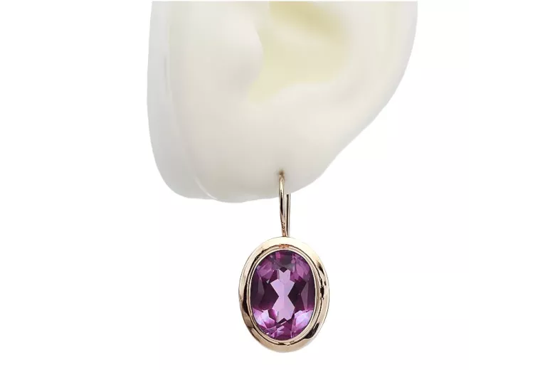 Originales Vintage-Roségold 14k mit Amethyst Edelstein Ohrringe vec114