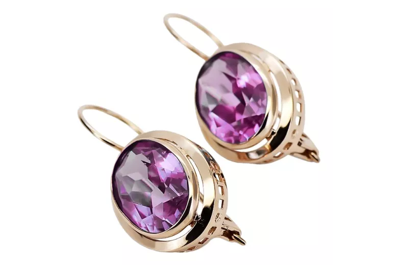 Originales Vintage-Roségold 14k mit Amethyst Edelstein Ohrringe vec114